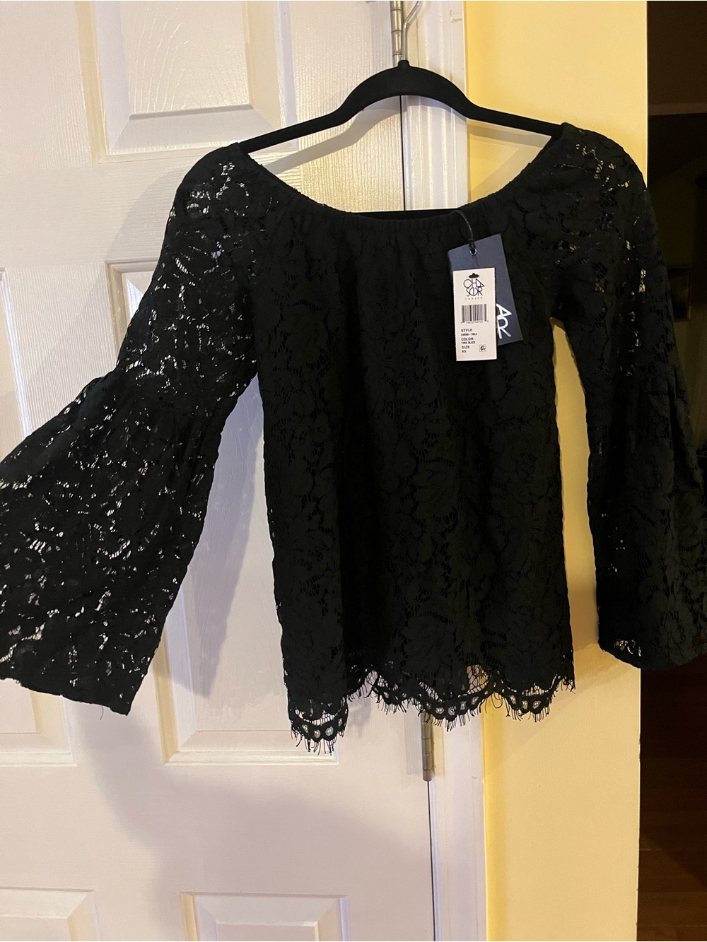 Chaser Black Lace Off-the-Shoulder Bell Sleeve Blouse